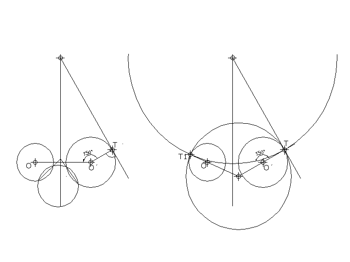 circunferencia tangente a dos con punto T en una de ellas.gif